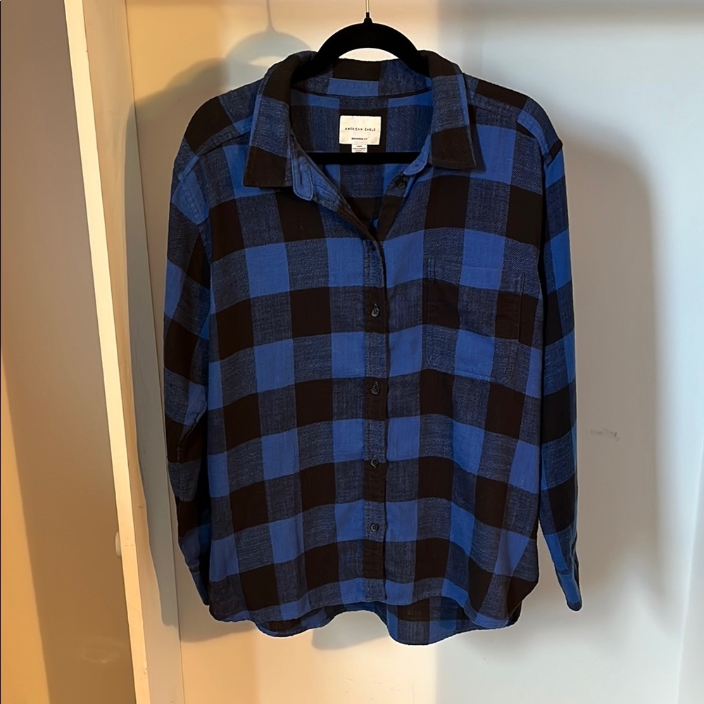 Casual Blue and Black Checkered Shirt
